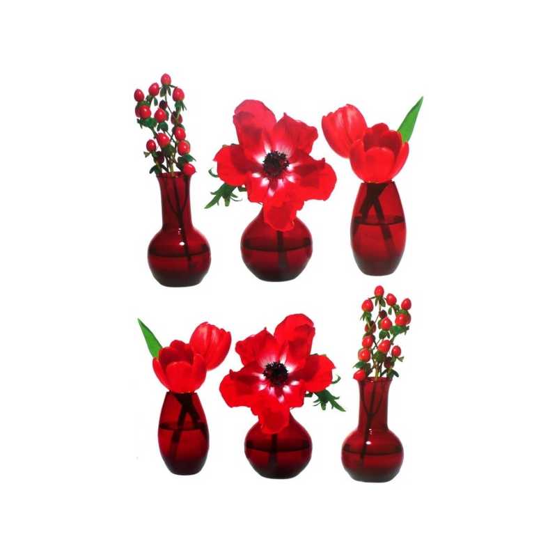 Grand stickers Fleurs rouges en vases