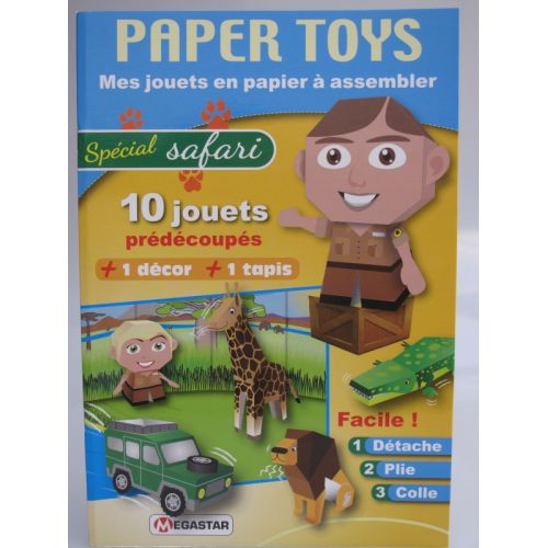 Paper toys, mes jouets en papier à assembler. Spécial safari 10 jouets prédécoupés +1 décor +1 tapis.