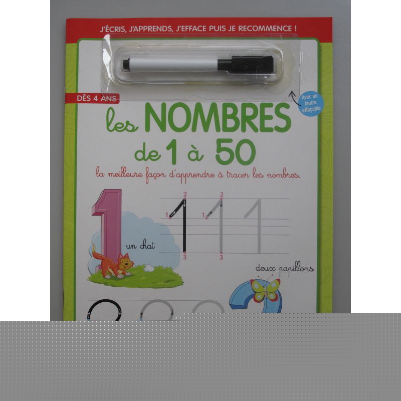 Les nombres de 1 à 50. J'écris, j'apprends, j'éfface puis je recommence!